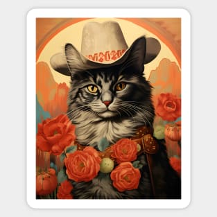 Retro Vintage Cowboy Maine Coon Cat - Whiskered Wild West Adventure Portrait Sticker